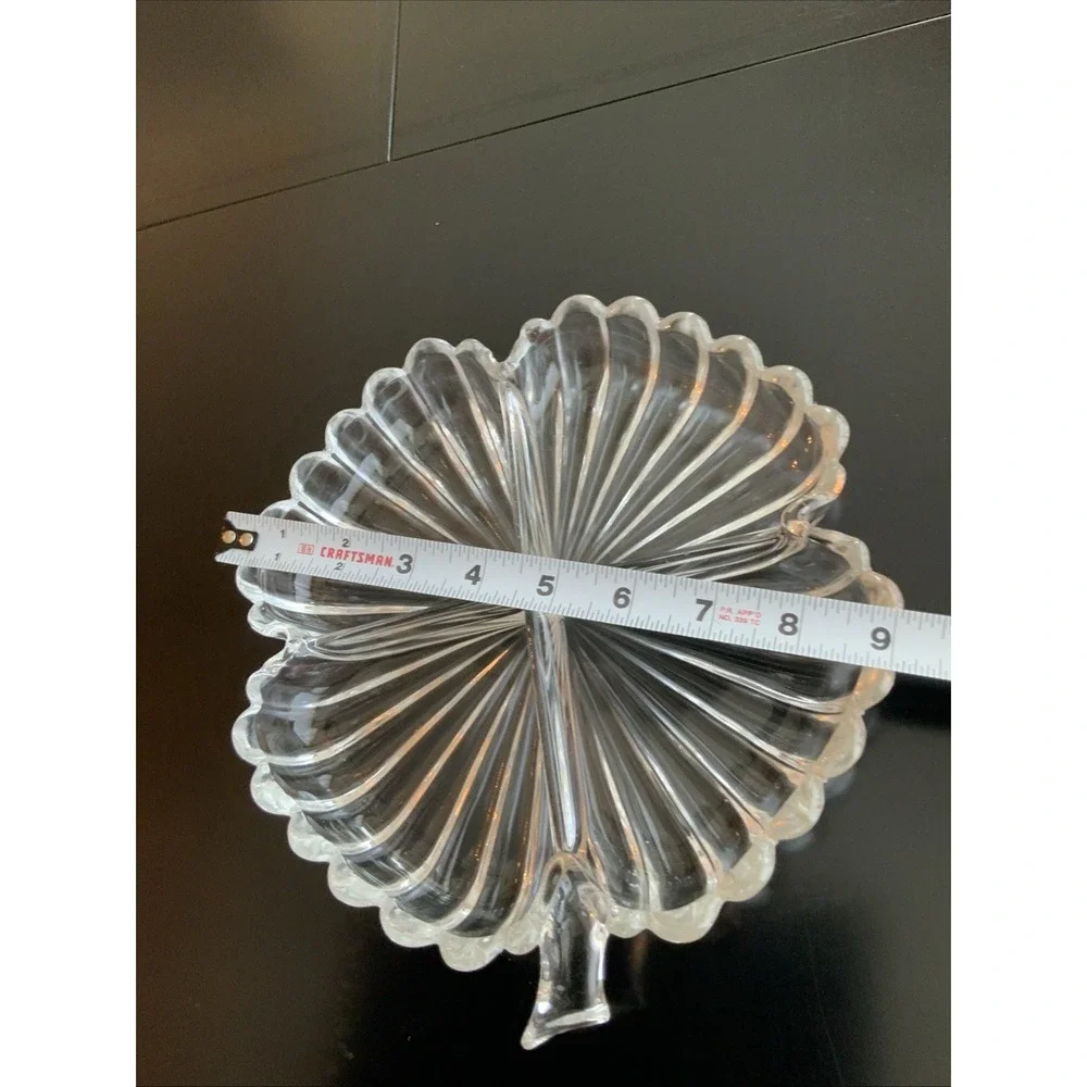 Vintage Clear Glass Four Leaf Clover Divided Relish Candy Serving Tray Dish 8.5